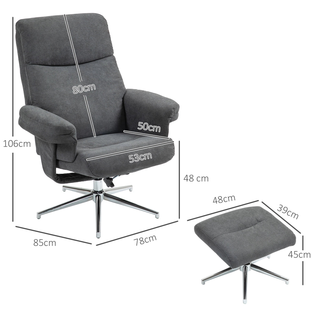 Poltrona relax con poggiapiedi, reclinabile manualmente, in poliestere grigio scuro