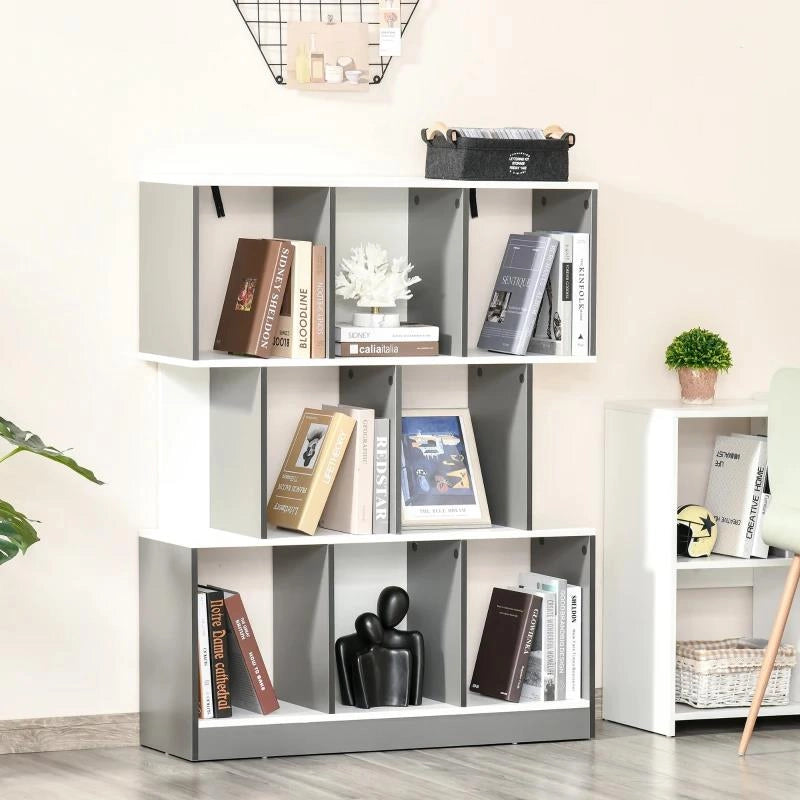 MOBILE LIBRERIA A 8 RIPIANI PER SOGGIORNO E CAMERA DA LETTO, IN LEGNO, 100X24X124 CM, GRIGIO CARBONE