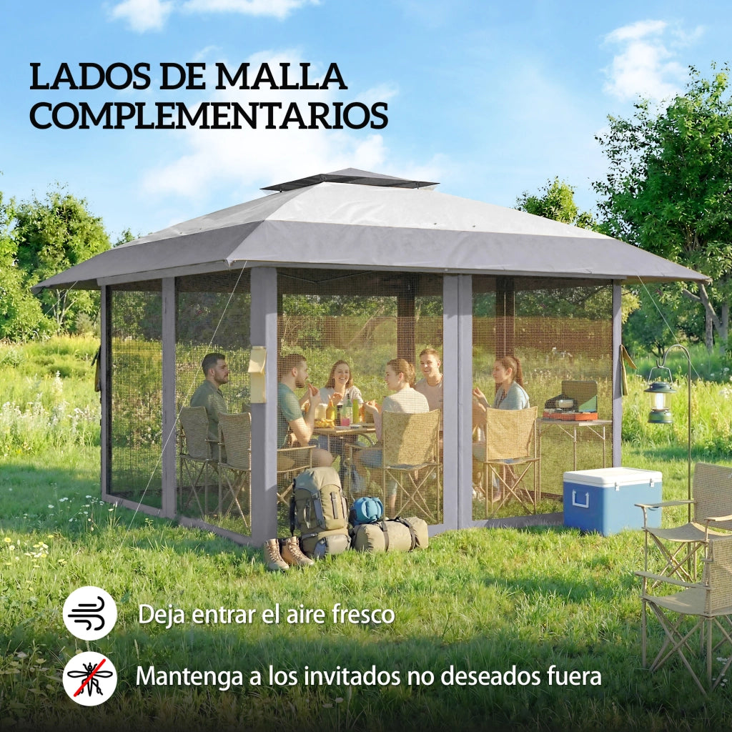 Tenda da Giardino Pieghevole 4x4 m con Doppio Tetto e Laterali in Reticolo ¨C zephmum ¨C Grigio
