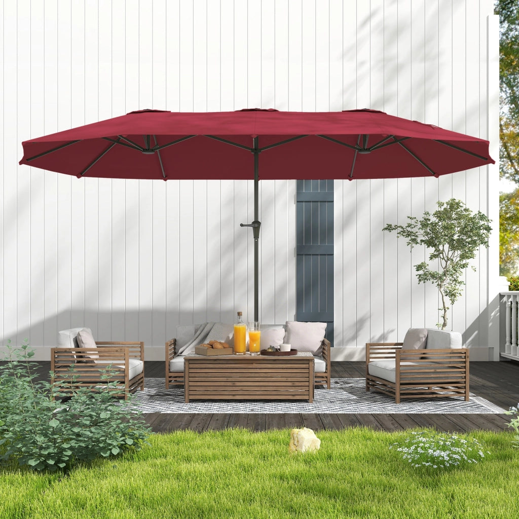 Ombrellone Doppio da Giardino 400x220x234H cm con Prese d'Aria e Manovella Nero e Rosso