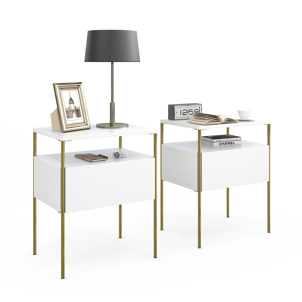 Vicco Comodino camera da letto Bianco/Oro 40 x 50 cm Set di 2