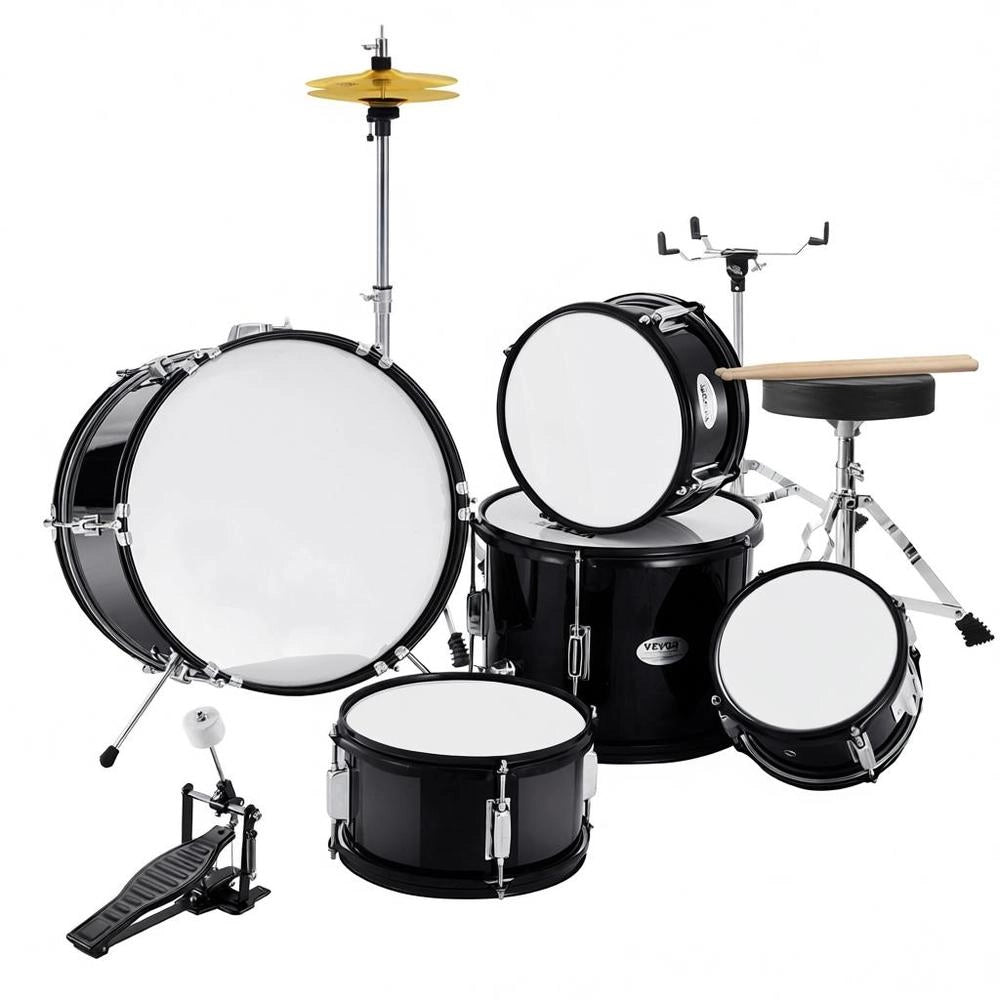 Kit Batteria Bambini Principianti 5 Pezzi Basso Tom Rullante Trono Piatto Pedale Hi-Hat Bacchette 40.64 cm Nero