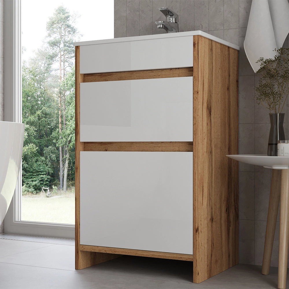 Vicco Set mobili bagno Quercia dorata 2 parti, con lavabo e 2 cassetti