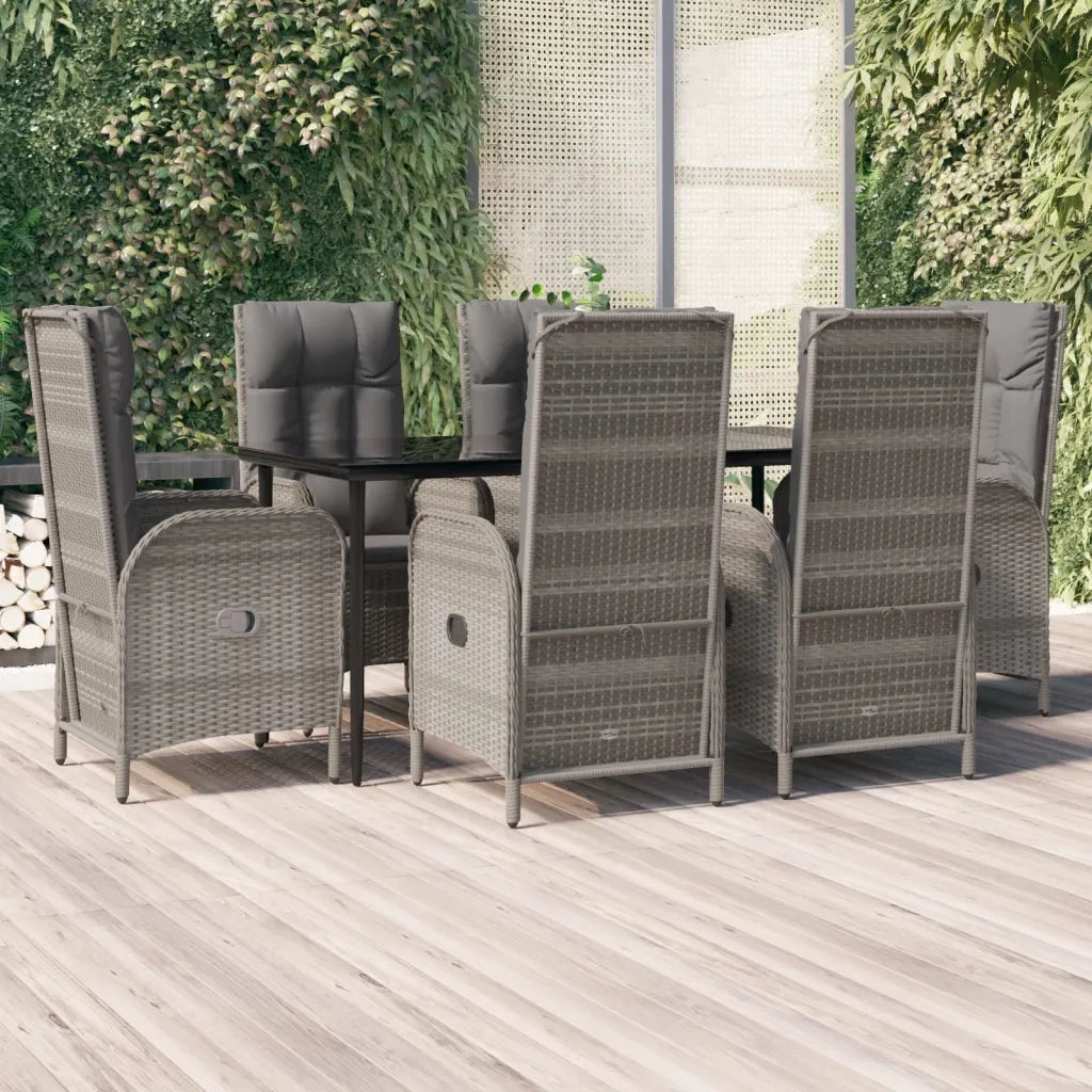 Set da Pranzo Giardino 7pz Nero e Grigio con Cuscini Polyrattancod mxl 124408