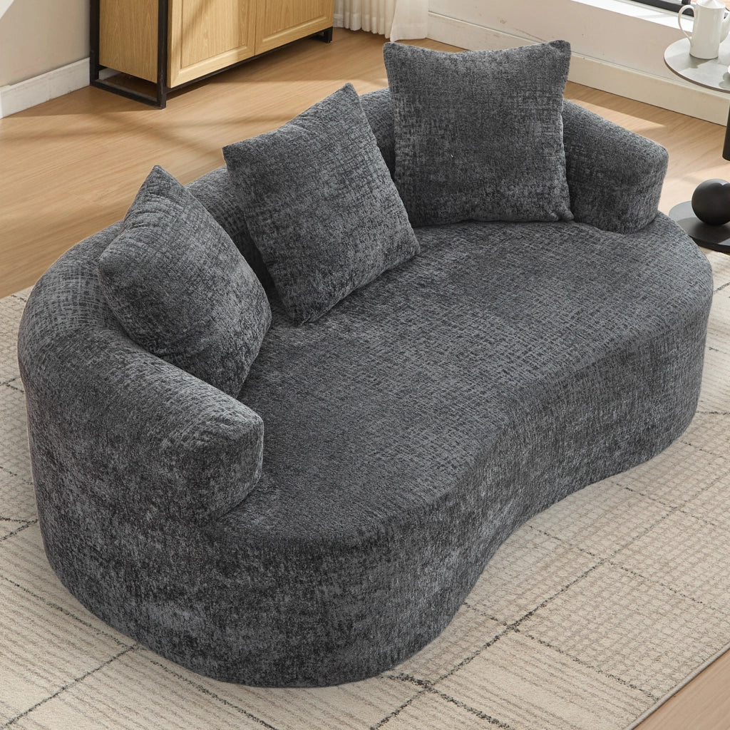 Divano 2 Posti Curvo in Chenille con Cuscini ¨C MINIMAL ¨C Tortora