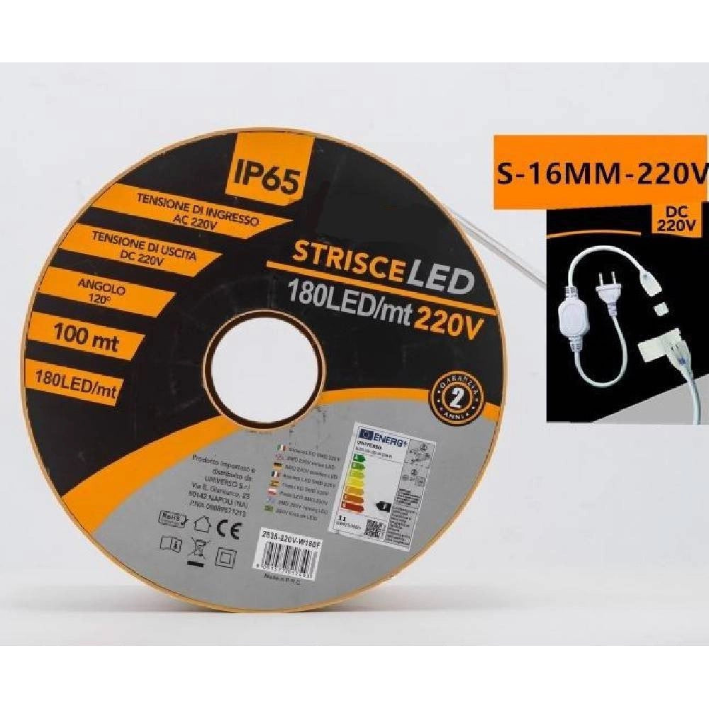 Trade Shop - Strip Led 2835 180d 100 Metri 220v Striscia Luce Calda Fredda Naturale 2835-w180 -