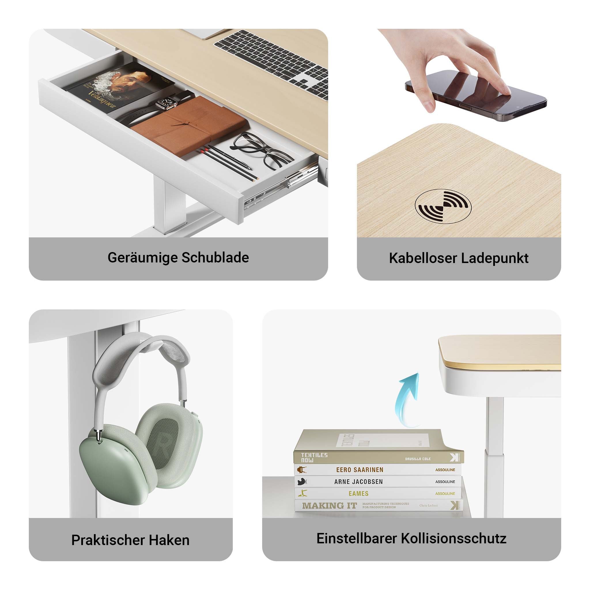 Scrivania motorizzata regolabile in altezza con stazione di ricarica e motore singolo, Standing desk