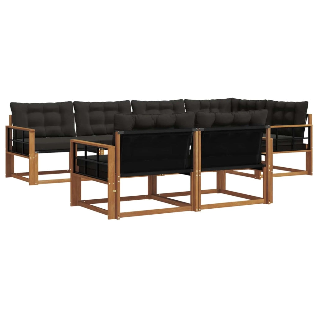 Set di divani da esterno con cuscino 7 pcs Naturale e Nero