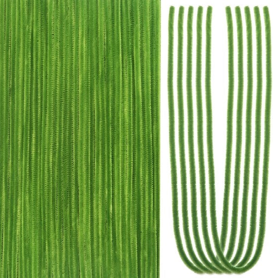 Fascioline di chenille in lana 50 pezzi - Verde chiaro - 60 cm - Fasce di supporto per filo - Arte artigianale - Struttura robusta - Steli per ricamo