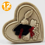 Trade Shop - Set Bomboniere A Cuore Per Festa Di Laurea Cappello Piuma Soprammobile Appoggio -