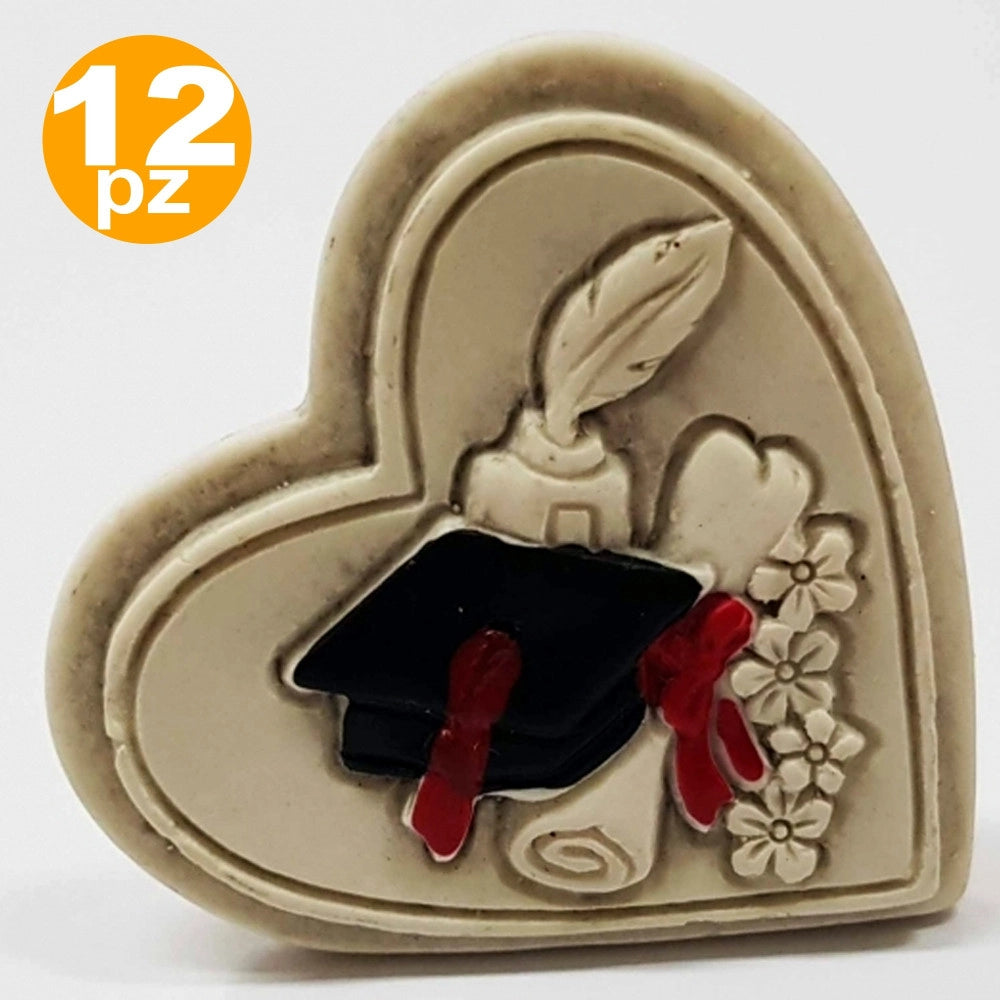 Trade Shop - Set Bomboniere A Cuore Per Festa Di Laurea Cappello Piuma Soprammobile Appoggio -