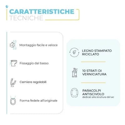 Sedile wc dedicato Cesame Aretusa in legno rivestito bianco con cerniere