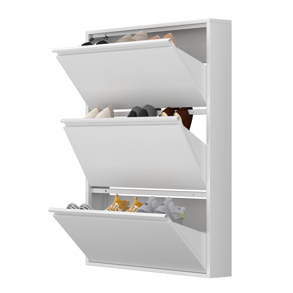 ARMADIO PORTASCARPE A PARETE 3 Cassetti Ribaltabili Bianco in Metallo