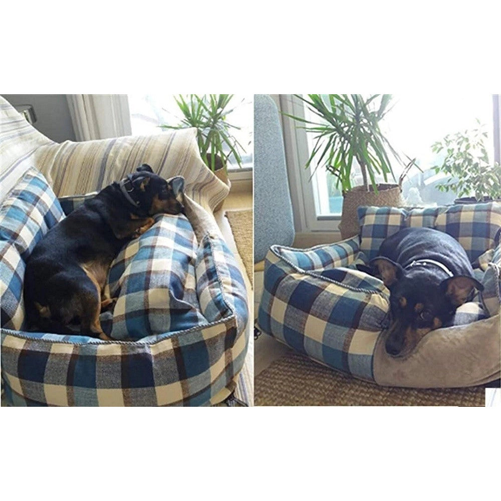 Trade Shop - Letto Per Cani Traspirante Cotone Lavabile Divano Taglia Xl 76x71cm Griglia Blu -