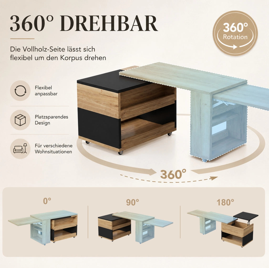 TAVOLO DA CAFFÈ Estensibile con Contenitore 161,5x46x67 cm Naturale e Nero