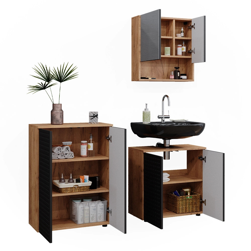 Vicco Set mobili bagno Antracite puntinato 3 parti, con unità di base 60 cm