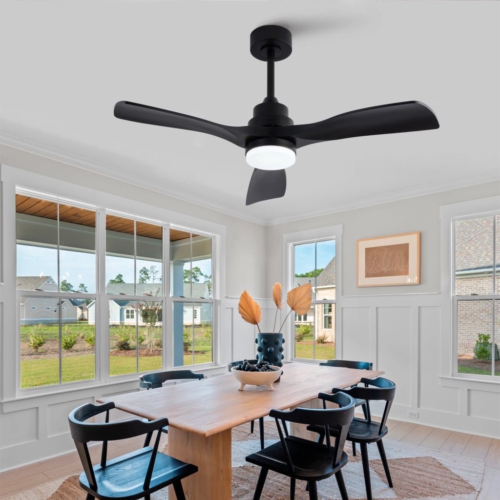 Ventilatore da soffitto nero con luce 107 cm 3 pale telecomando motore dc silenzioso reversibile memoria stile fattoria 220v