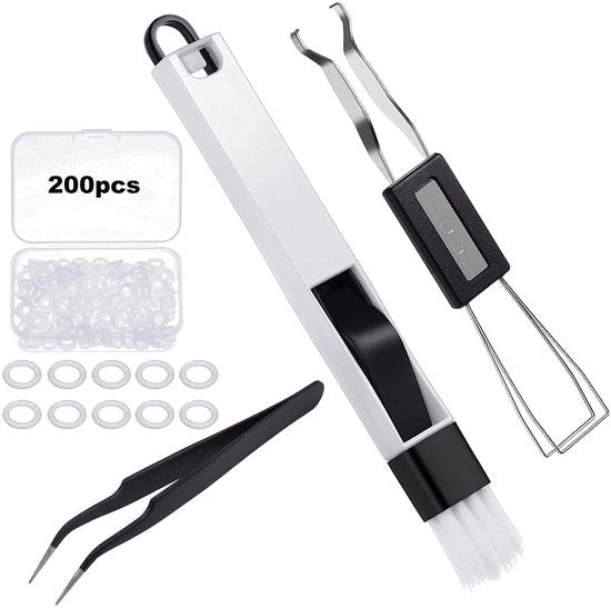 Set di pulizia per tastiera da 203 pezzi - Incluso set di pennelli in gomma - Keycap Remover - Pincetta - Cassetto di conservazione - Scolapasta per rimuovere i dadi di tastiera