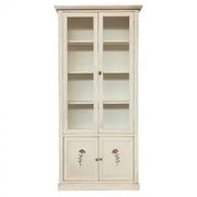 Vetrina cristalliera in legno Shabby chic avorio anticato decorato a mano