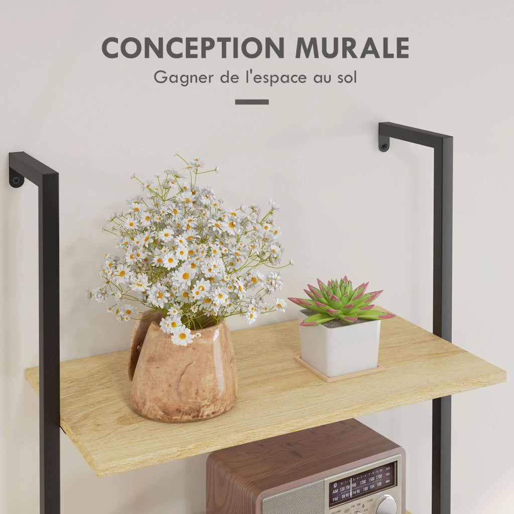 Libreria a scala murale 6 ripiani stile industriale ¨C Minimal ¨C nero acciaio 60x30x206 cm
