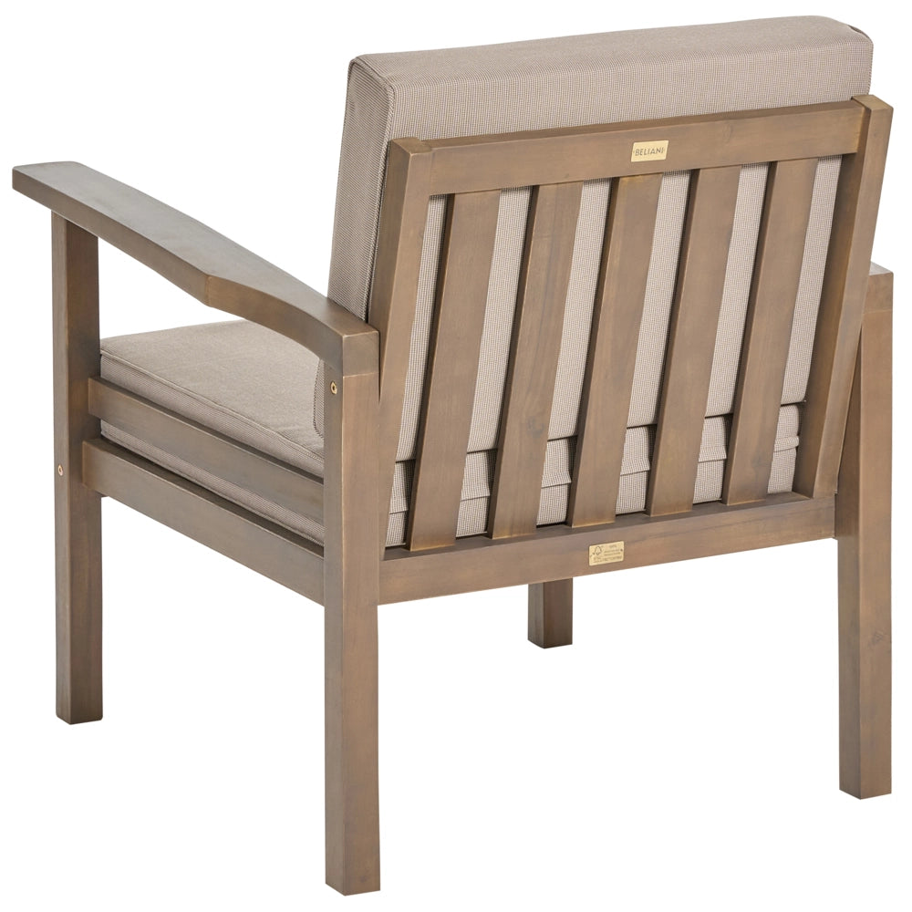 Set Divani Da Giardino Taupe Cuscini In marrone scuro Di Acacia Certificato 4 Posti Con Tavolo Set