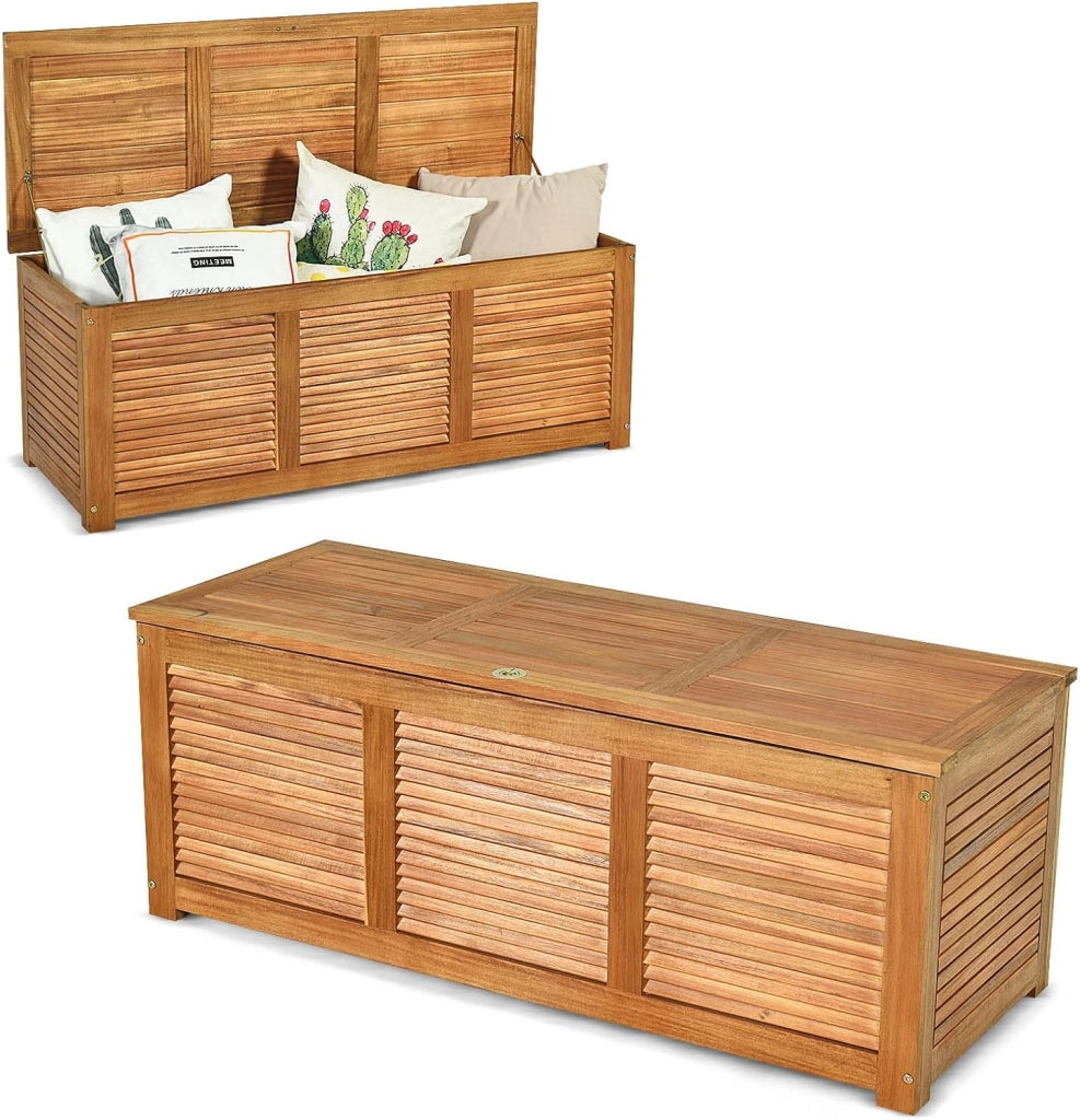 Armadio da Esterno in Legno, Cassapanca Contenitore Interno, Panca Baule Carico di 150 kg, Ideale per Giardino, Patio, Piscina, 120x45x45 cm, Naturale
