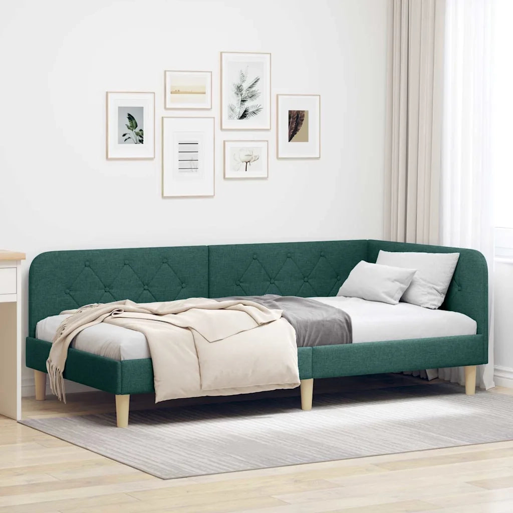 Cornice del letto ad angolo Verde Scuro 100 x 200 cm Tessuto