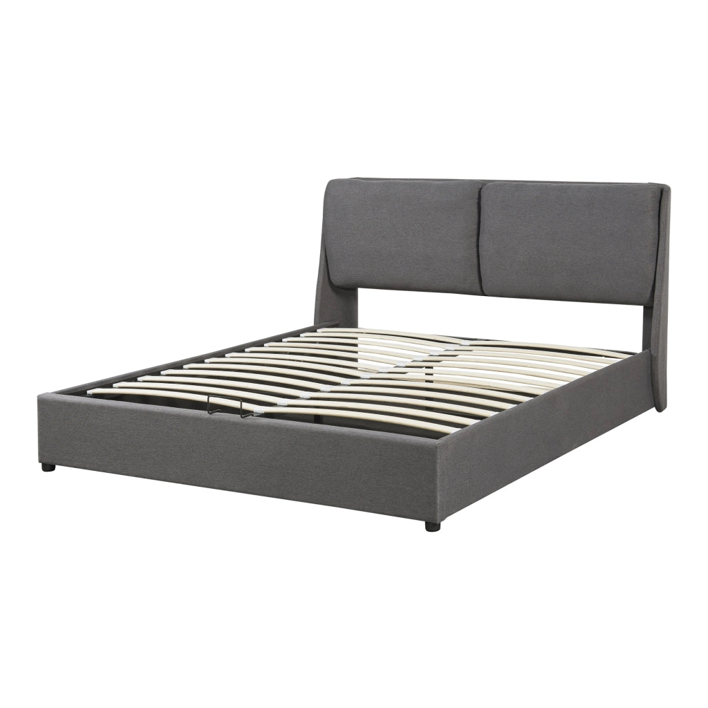 Struttura Letto Francese Lunner 140 x 200 cm con Contenitore e Testiera Imbottita - Grigio Scuro [en.casa]