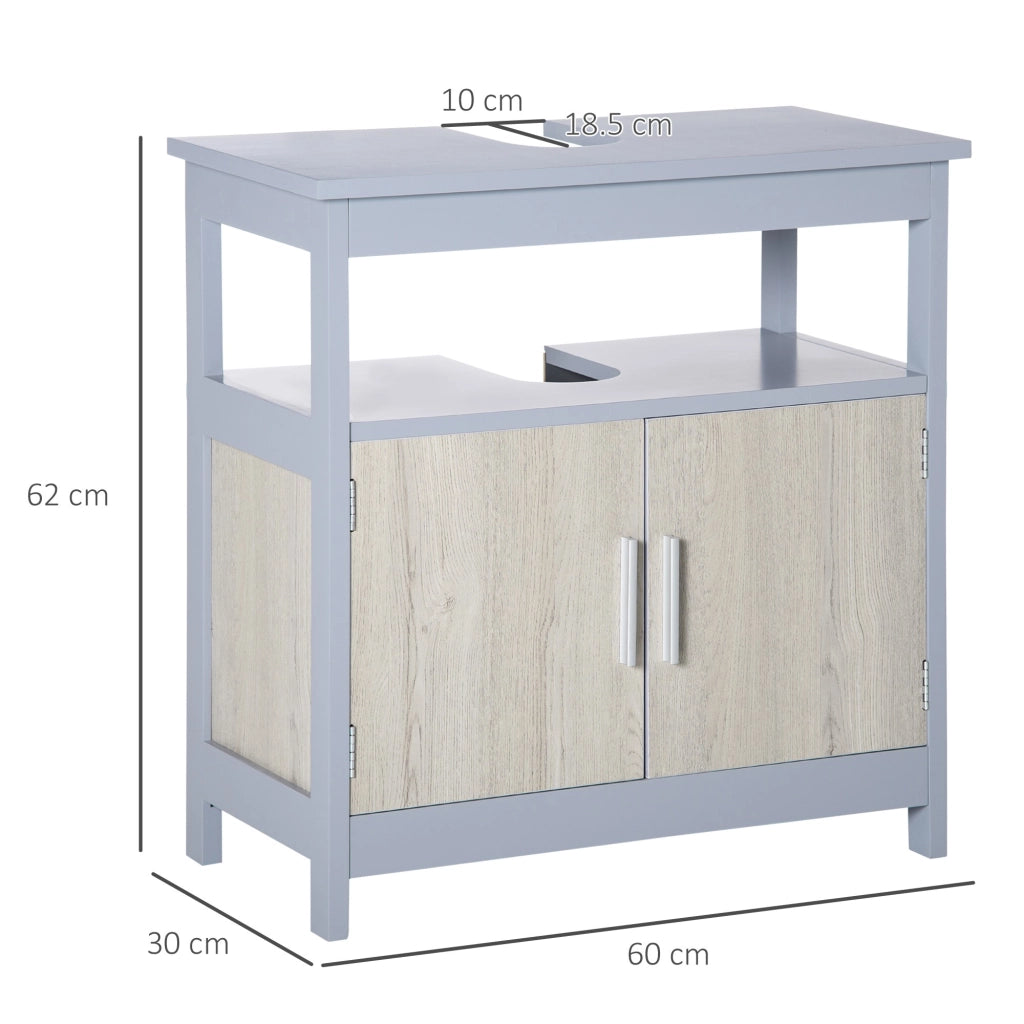 Easycomfort Mobile Sottolavabo Bagno con Armadietto e Ripiano Aperto, 60x30x62cm, Grigio e Legno Naturale