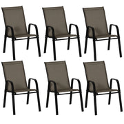 Sedia da Giardino Set 6 Pezzi ¨C zephmum ¨C Impilabile in Metallo e Tessuto, Marrone