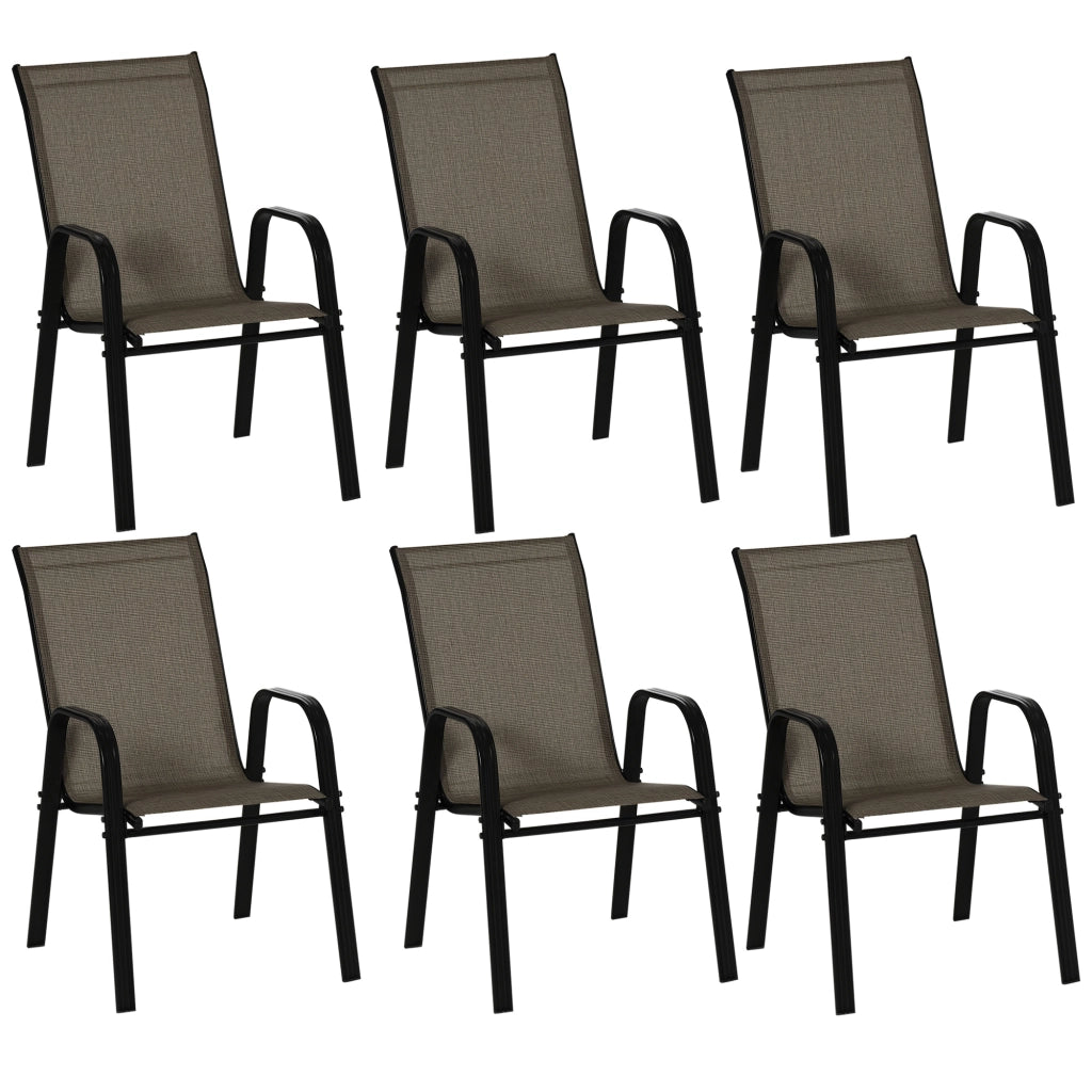 Sedia da Giardino Set 6 Pezzi ¨C zephmum ¨C Impilabile in Metallo e Tessuto, Marrone