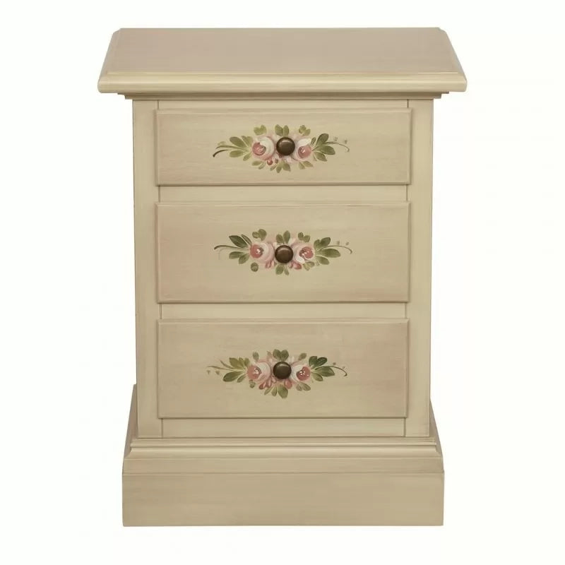 Comodino 3 cassetti legno shabby avorio anticato decori 50x38x65 - Mobili 2G