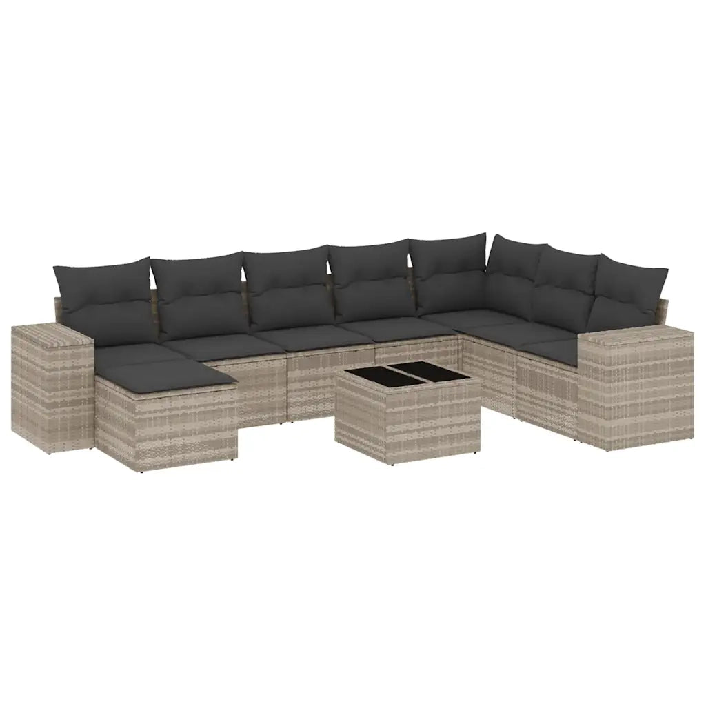 Set Divano da Giardino 9pz con Cuscini Grigio Chiaro Polyrattan