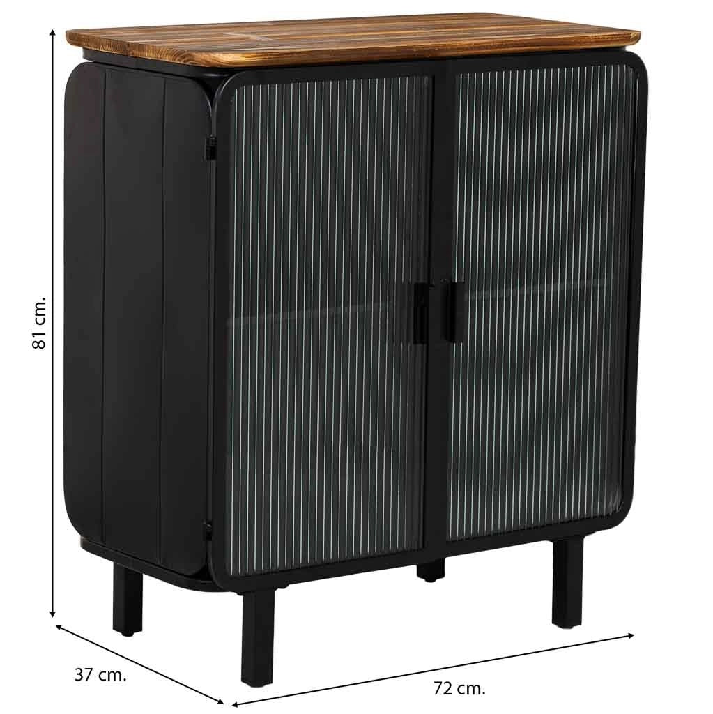 Vetrina in metallo, legno e vetro con 2 porte 72x37x81h cm - nero