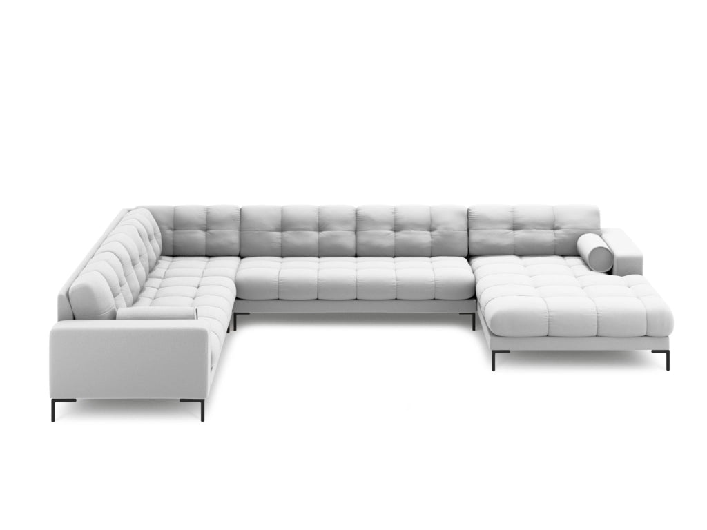 Cosmopolitan Design - Divano panoramico sinistro "Bali" 7 posti in tessuto strutturato grigio chiaro 