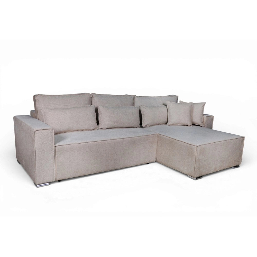 Divano Angolare Emily tortora con Letto Easy Open, Contenitore e Penisola Reversibile – Comfort e Design per il Living