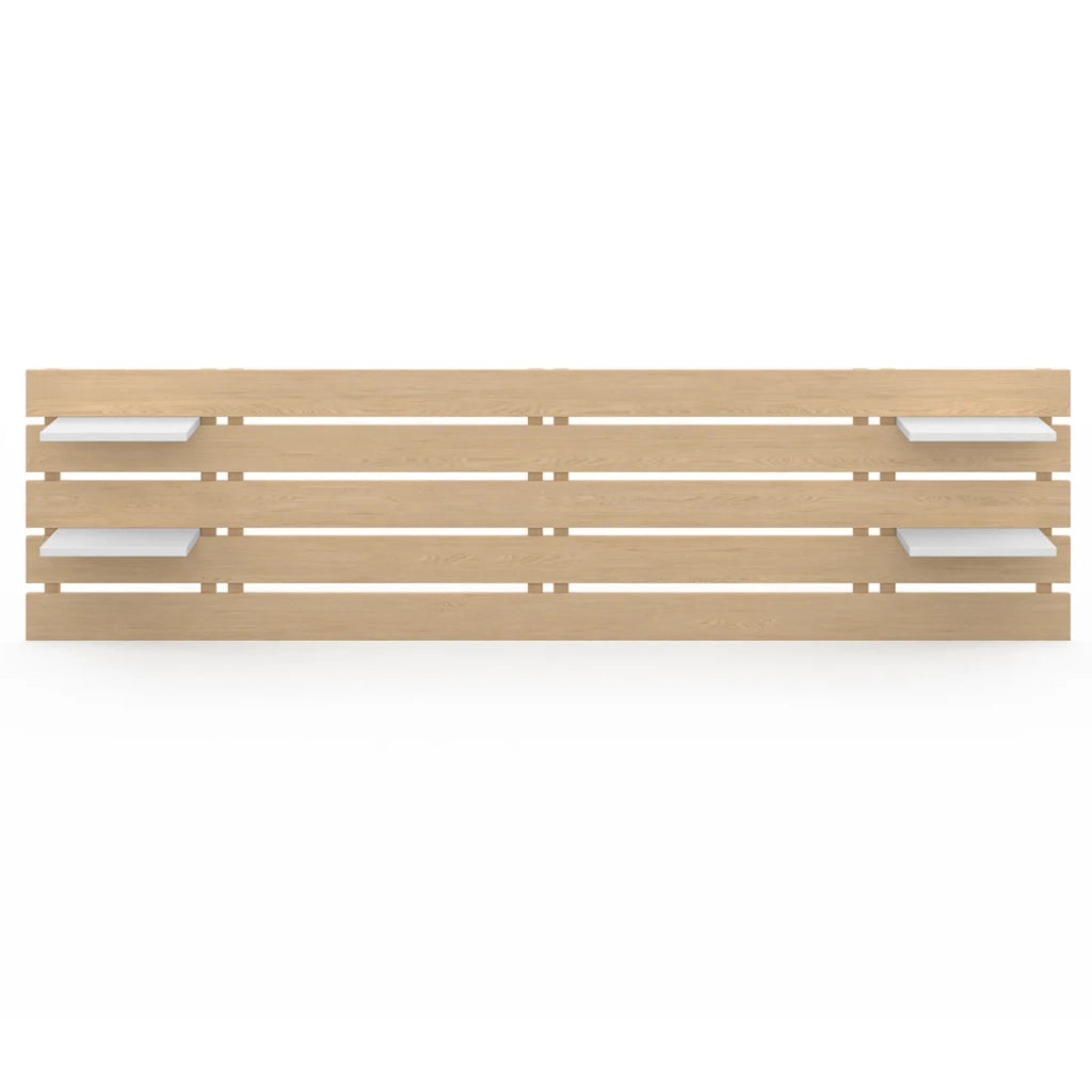 IDMarket - Testiera NINA 240 CM in legno chiaro con 5 doghe larghe e ripiani bianchi