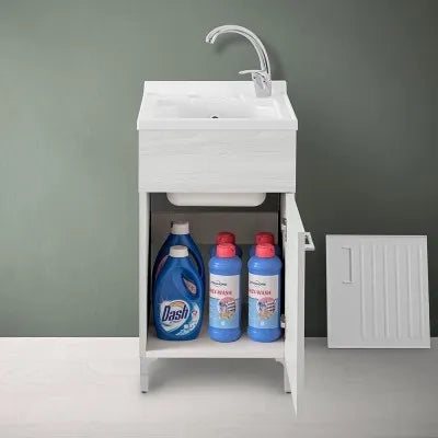 Mobile lavatoio 45x50 cm 1 anta bianco venato con vaschetta in resina