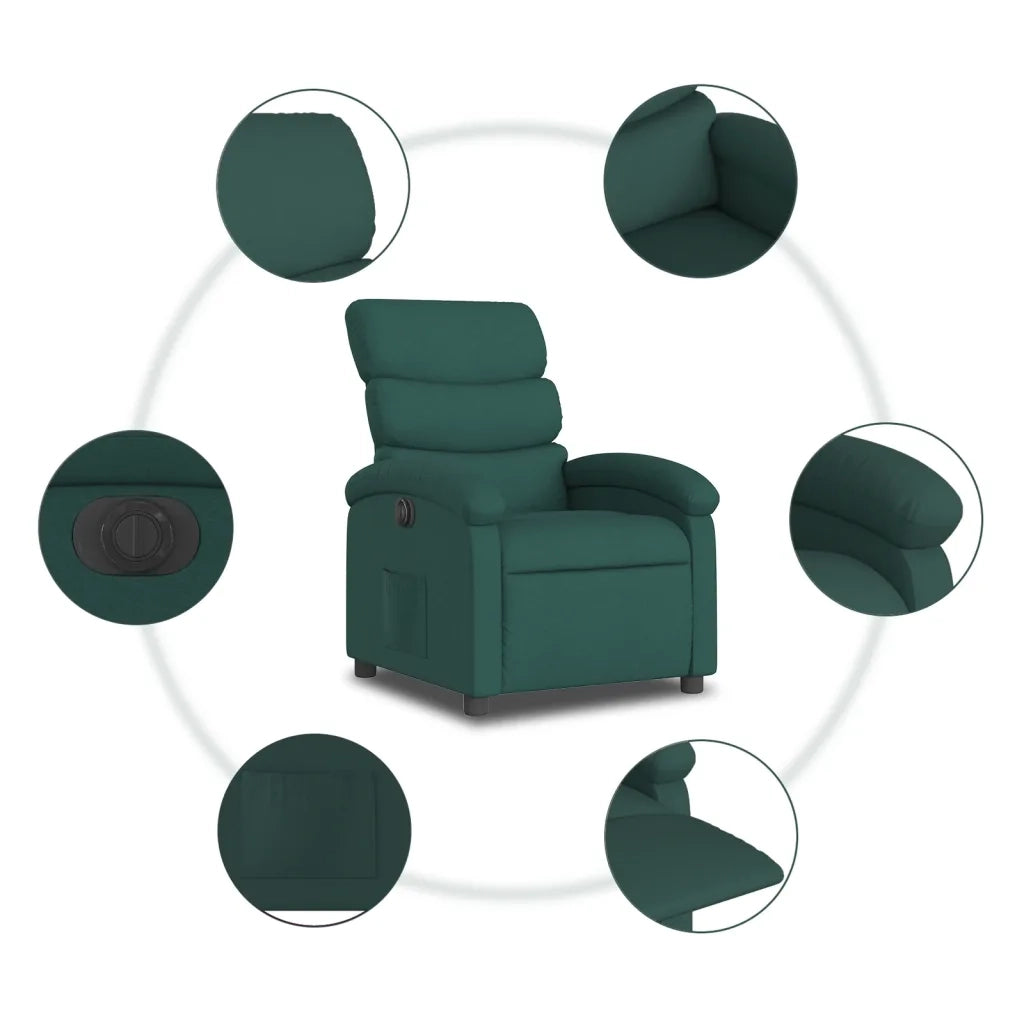 Poltrona | Sedia Relax Elettrica Reclinabile Verde Scuro in Tessuto