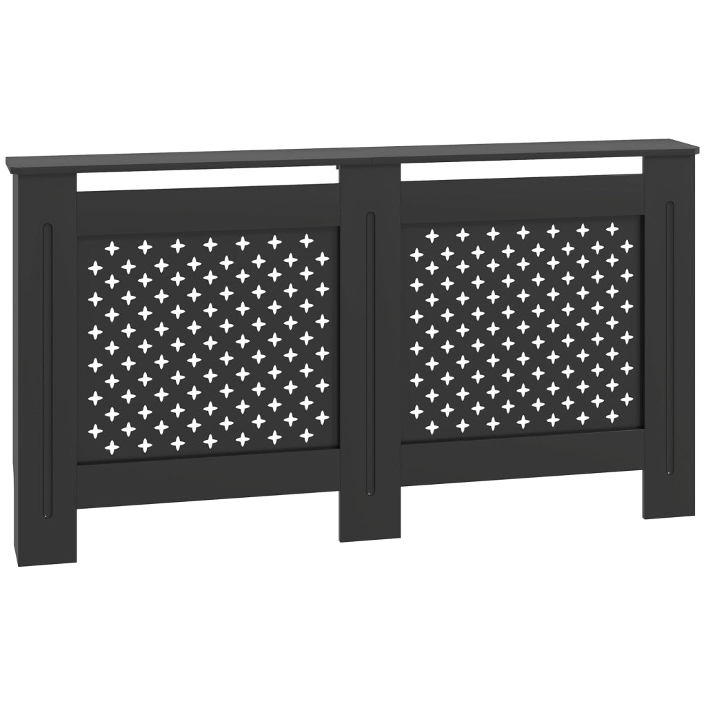 Copritermosifone Traforato a Croce con Ripiano e Fissaggio a Muro 152x19x82 cm in Legno MDF Nero