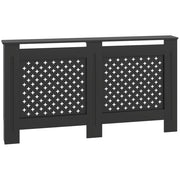 Copritermosifone Traforato a Croce con Ripiano e Fissaggio a Muro 152x19x82 cm in Legno MDF Nero