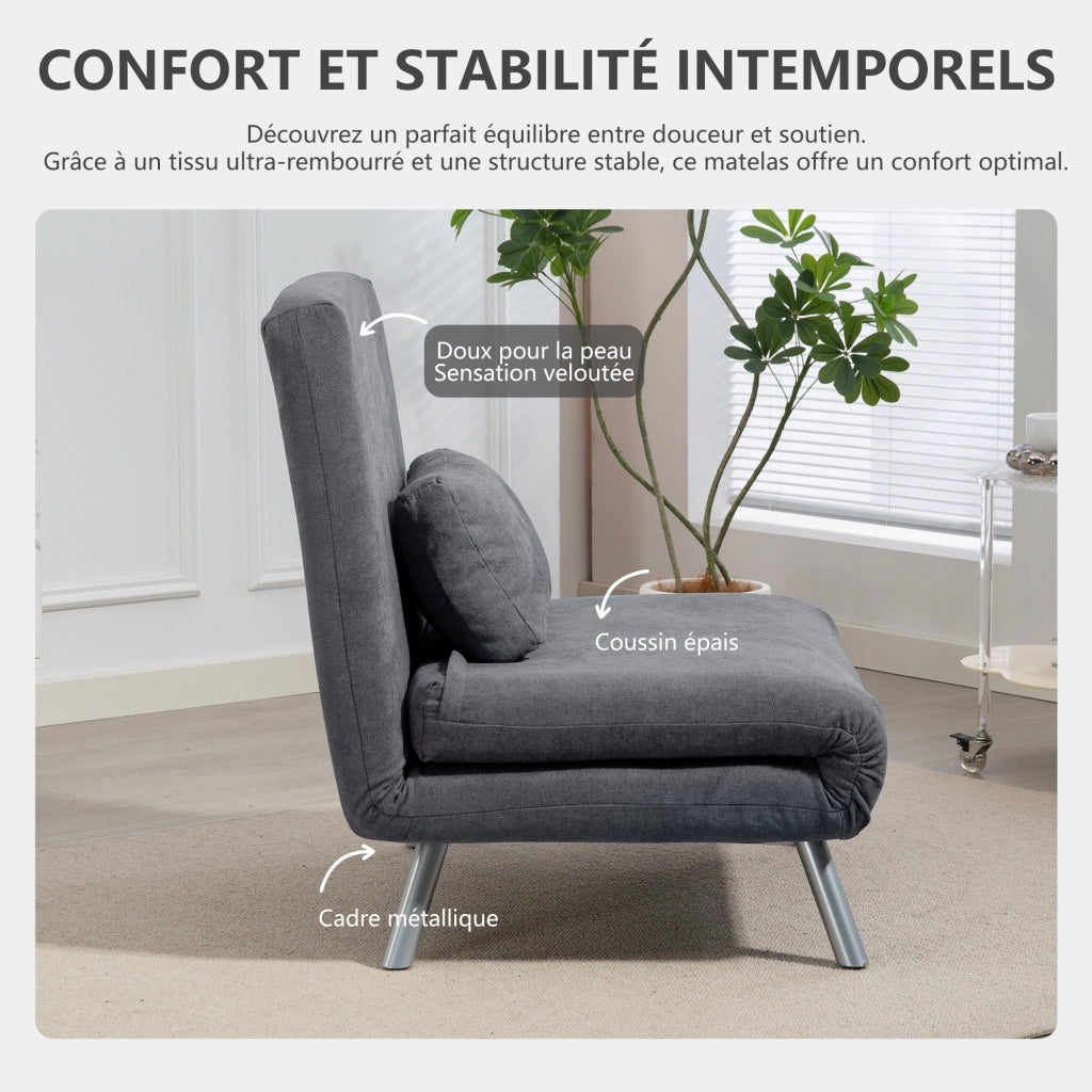 Poltrona letto 1 posto con schienale regolabile e cuscino ¨C Zephmum ¨C Grigio scuro
