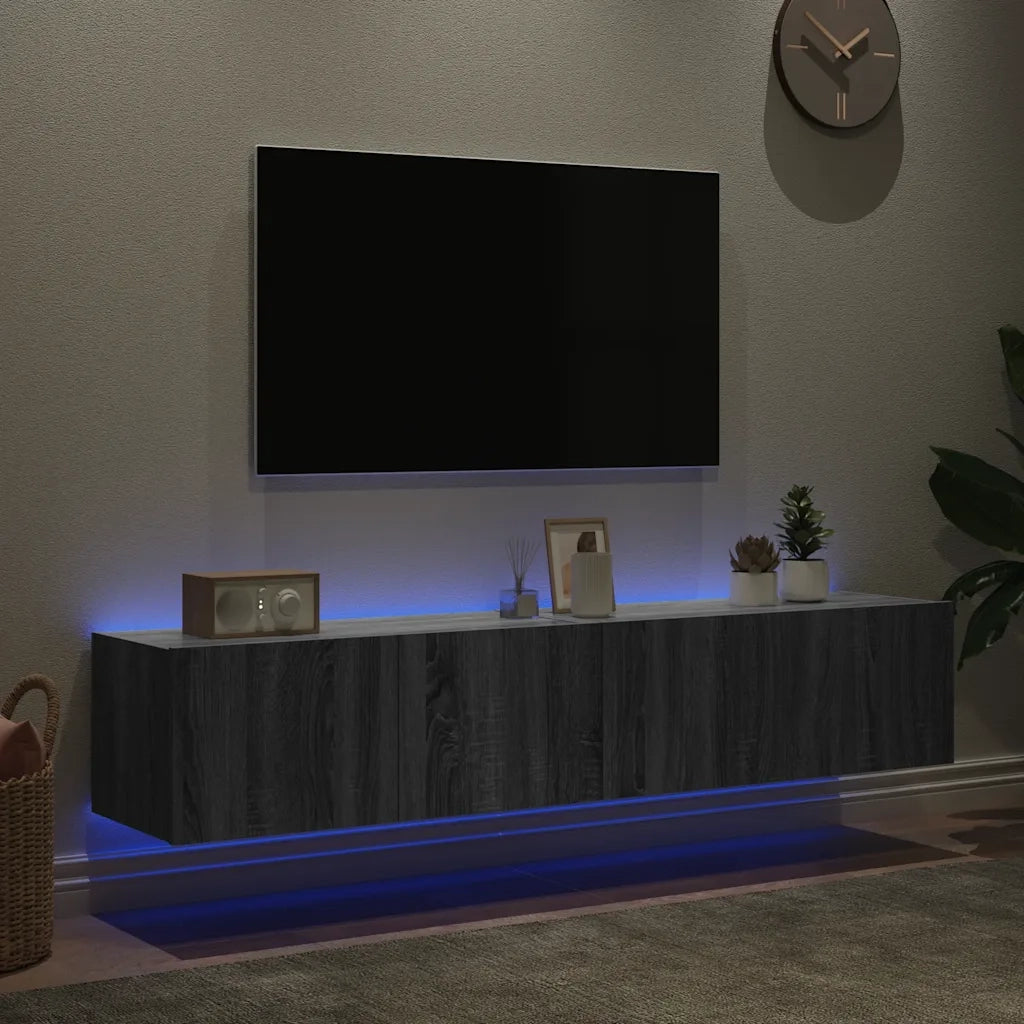 Mobili TV a Parete con Luci LED 2pz Grigio Sonoma 80x35x31 cm 837292
