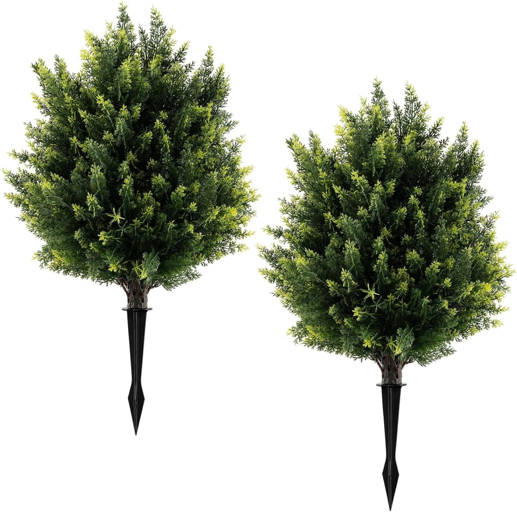 2 piante artificiali, 61 cm, pianta artificiale con picchetto, albero di cedro artificiale con foglie resistenti ai raggi UV, piante di cipresso, piante decorative per interni ed esterni