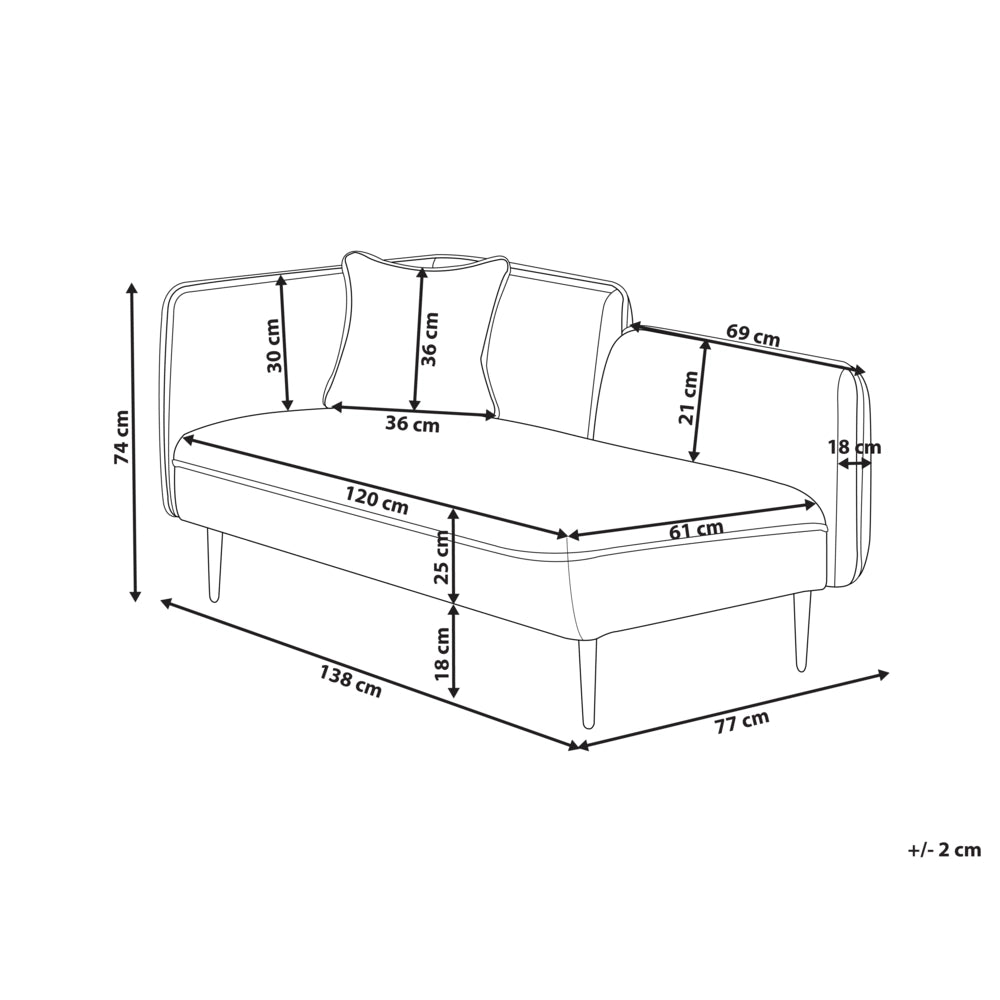Chaise longue Sinistra in poliestere beige chiaro con cuscino e gambe metallo da salotto