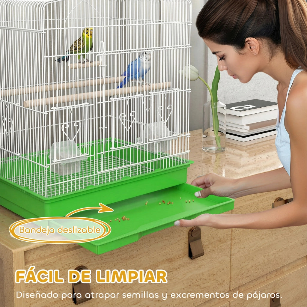 Gabbia per Uccelli con 2 Mangiatoie e Altalena ¨C Zephmum ¨C Verde 46.5x36x59 cm