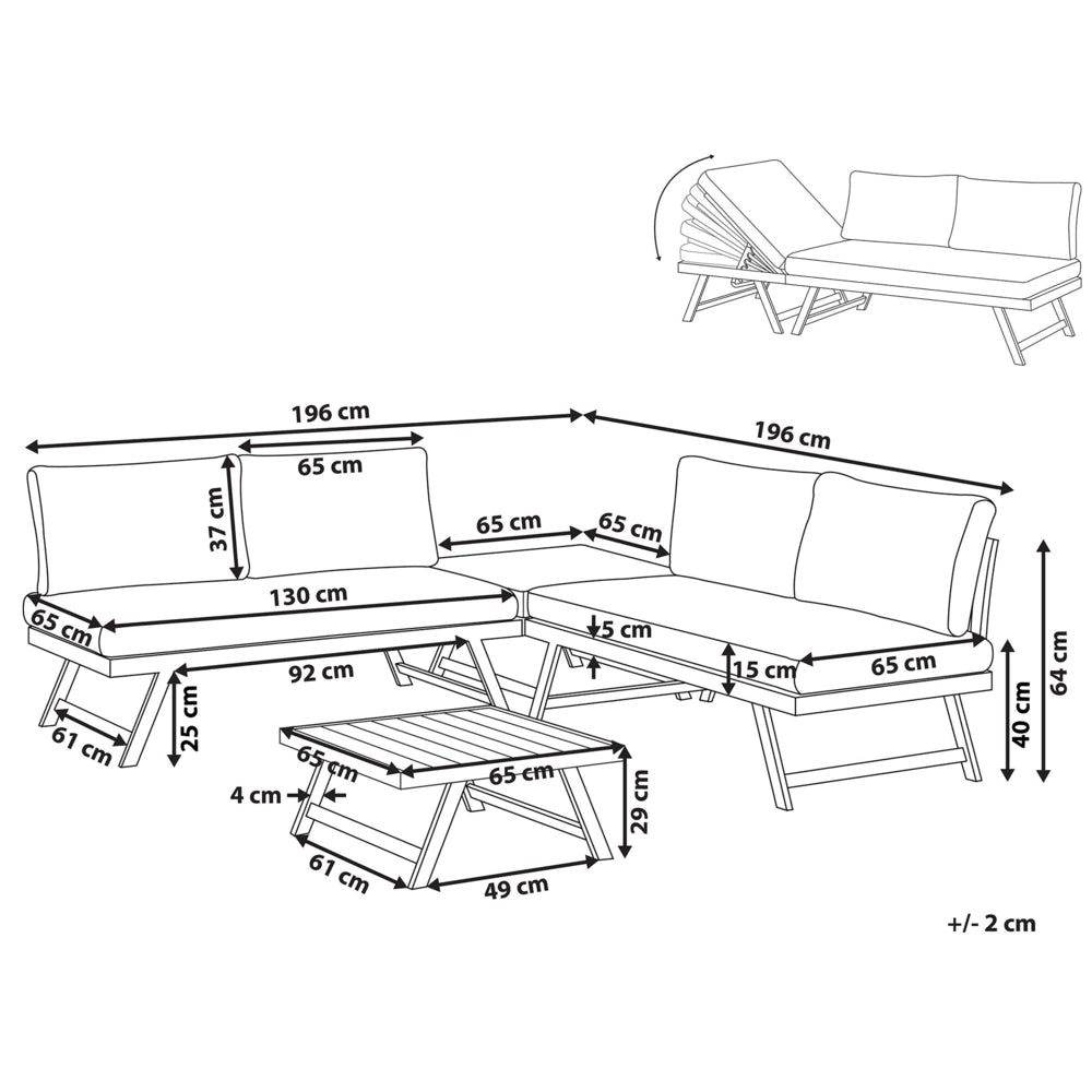 Set Divani Da Giardino 5 Posti verde e bianco Struttura Bianca Sedili Regolabili Tavolino Design Moderno
