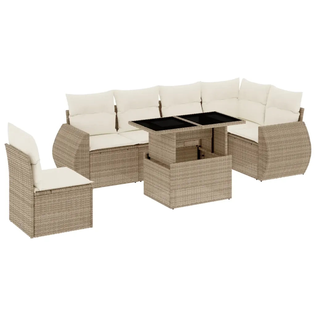 Set Divani da Giardino 7 pz con Cuscini Beige in Polyrattan 3268568