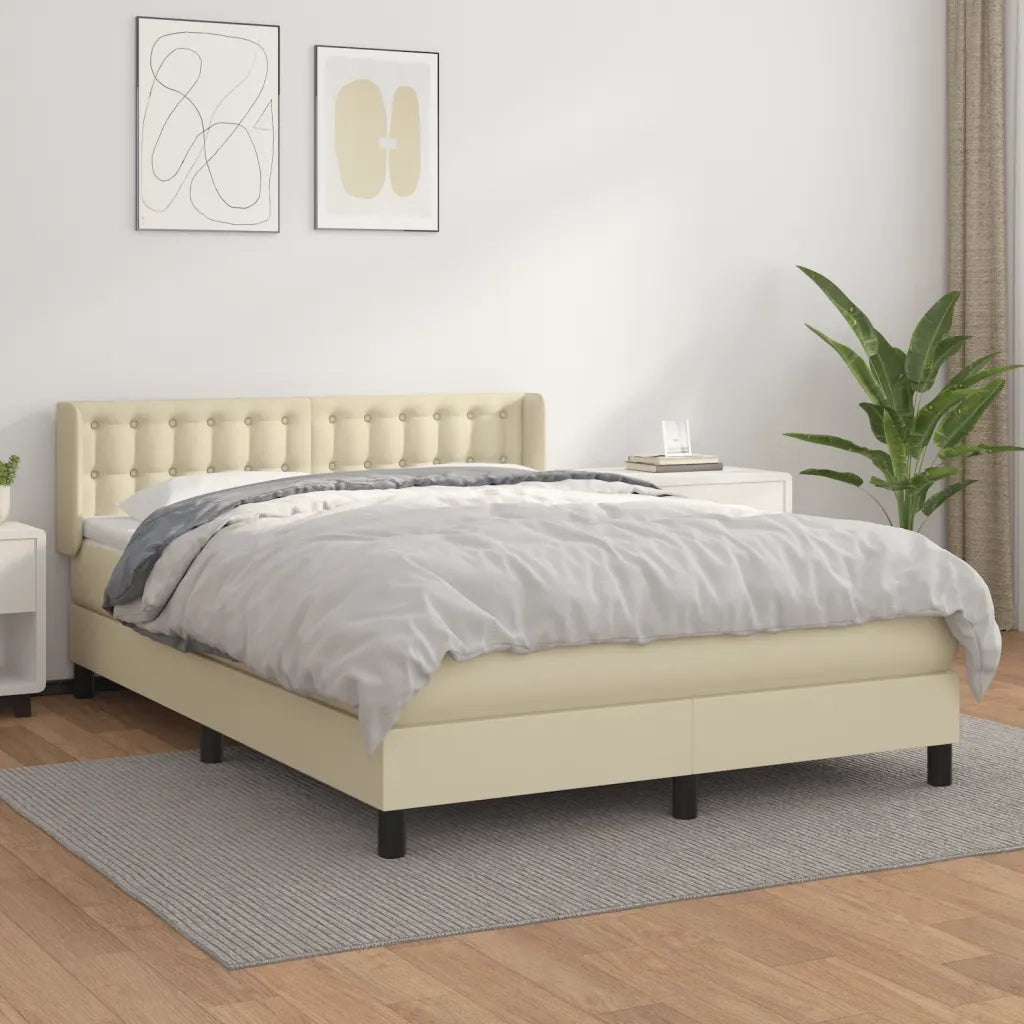 vidaXL Giroletto a Molle con Materasso Crema 140x200 cm in Similpelle