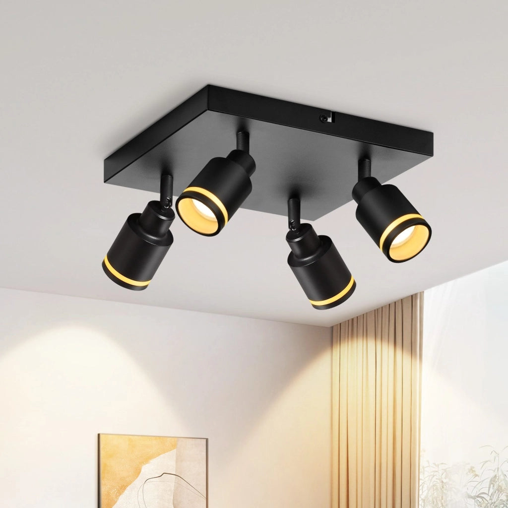 ZMH Faretto da soffitto neri 4 luci GU10 orientabili LED quadrati anche parete senza lampadina